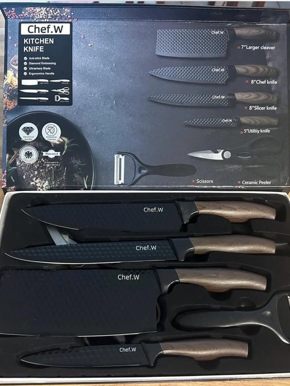 Chef W brand new 6-piece kitchen knife set. New in box.
